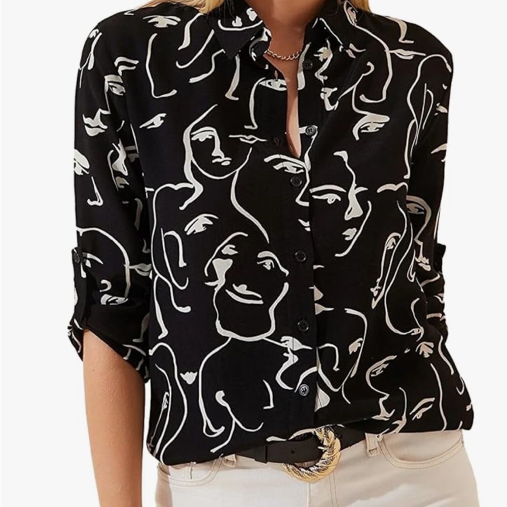 Abstract Print Black Blouse